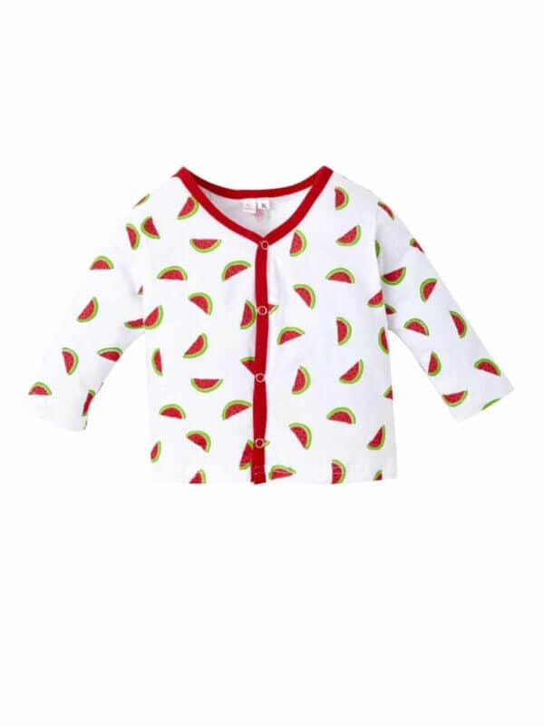 kids top bottom baby Jhabla Set Full Sleeve Pure Cotton kids tshirt Jhabla pajama set - Red Watermelon Prints - Image 2