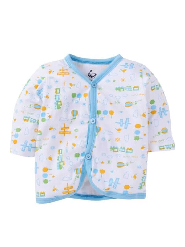 kids top bottom baby Jhabla Set Full Sleeve Pure Cotton kids tshirt Jhabla pajama set - Blue Magic Train Print - Image 2
