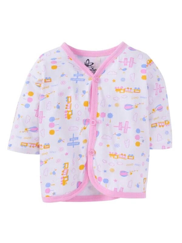 kids top bottom baby Jhabla Set Full Sleeve Pure Cotton kids tshirt Jhabla pajama set - Pink Magic Train Print - Image 2