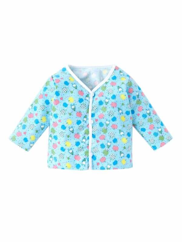 kids top bottom baby Jhabla Set Full Sleeve Pure Flannel kids tshirt Jhabla pajama set - Blue Flannel Fruits Print - Image 2
