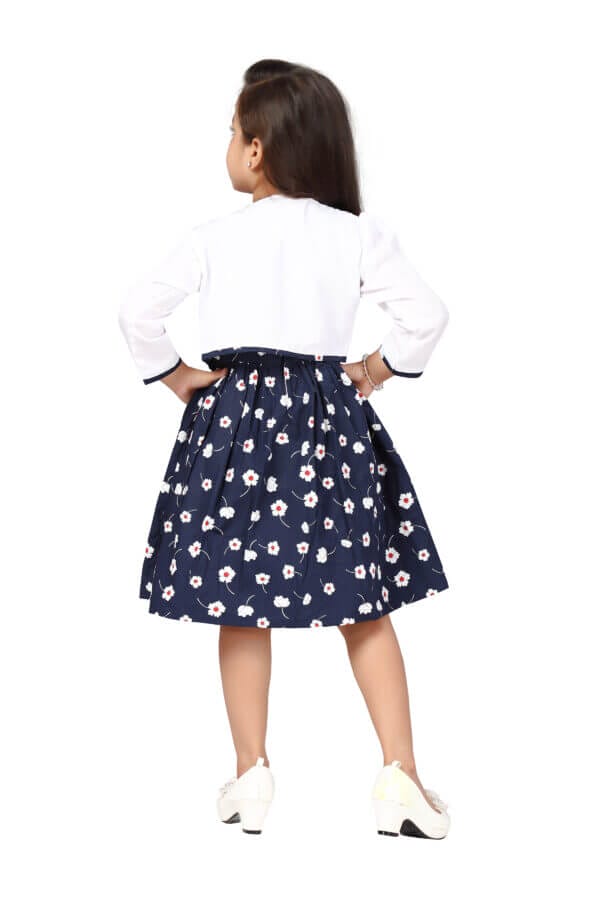 Girl Dress Knee Length Full Sleeve Floral Frock Prints cum with Jacket Girls Wedding Party Dress - Floral Print Jacket Frock - Image 2