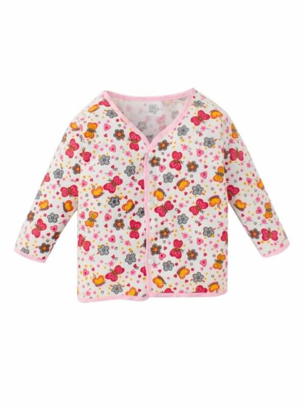 kids top bottom baby Jhabla Set Full Sleeve Pure Flannel kids tshirt Jhabla pajama set - Pink Butterfly Print - Image 2