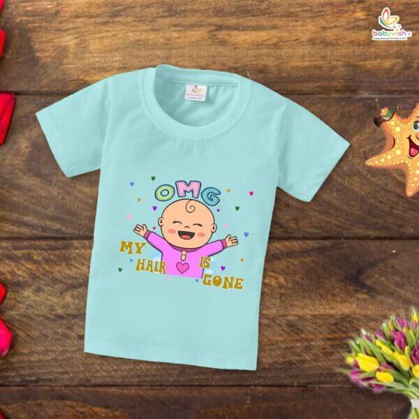 First Mundan ceremony T-shirt for Kids Clothes Unisex occasion mundan Topwear Outfit Half Sleeve for Boy n Girl | OMG My Hair is Gone | - Image 3