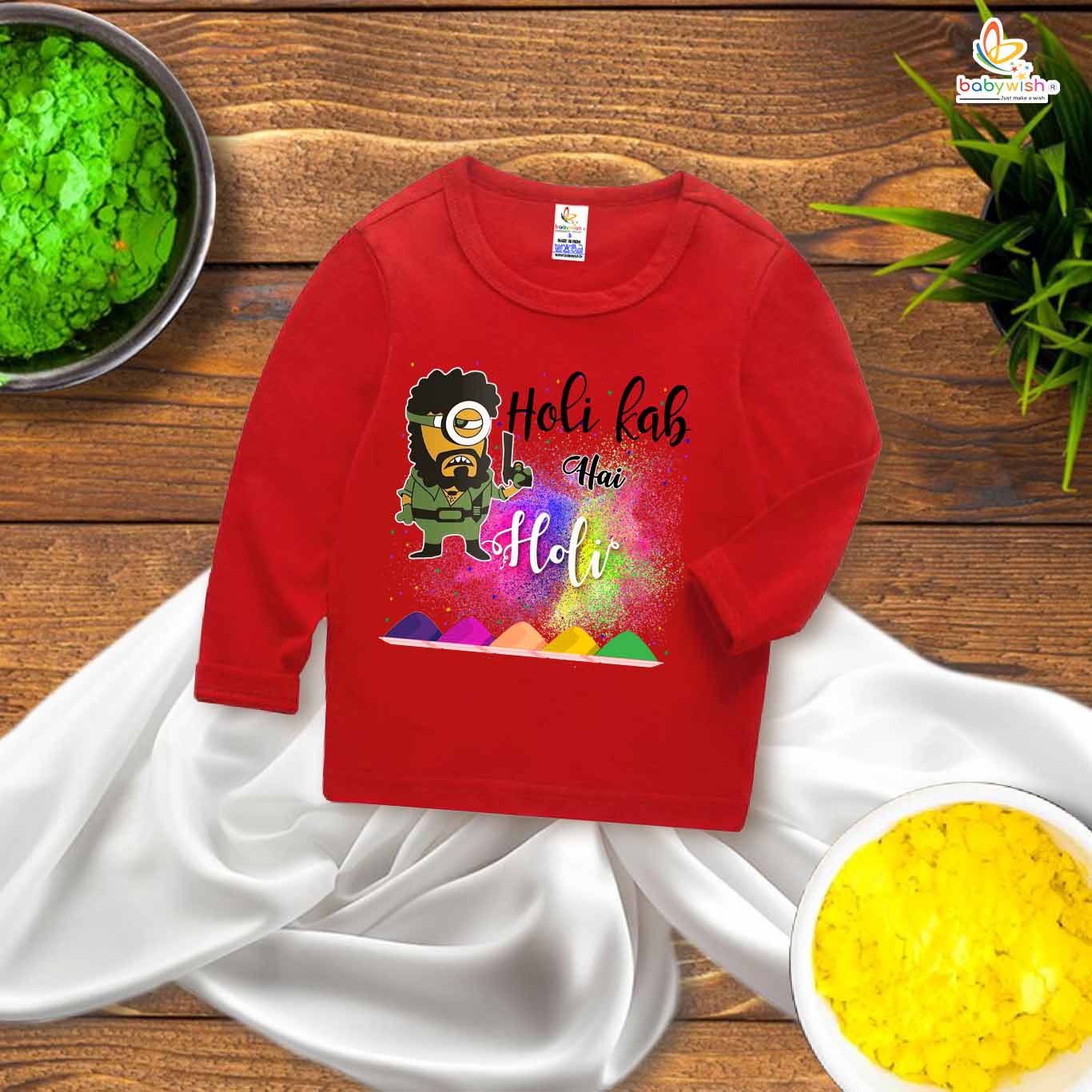 My First Holi Full Sleeve T-shirt – Gabbar Printed "My First Holi" Baby Outfit – Babywish