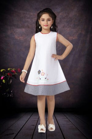 Girl Dress Knee Length Check Frock Floral Prints Girls Sleeveles Dress Midi Wedding Party Dress - Flower Checkered Red