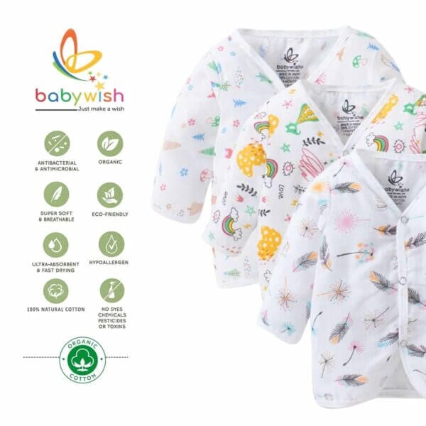GOTS Certified Organic Muslin Jhabla for Newborn Babies Clothes Ultra Soft Unisex Summer Vest for Infants 3-Pack Gift Set - Image 11