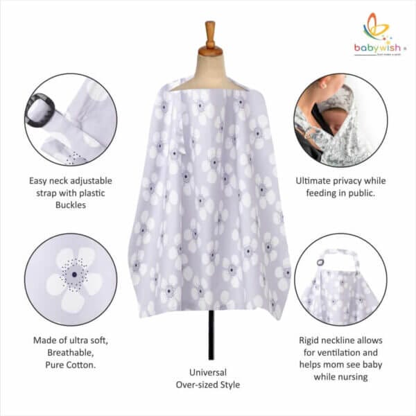 Nursing covers for Mother Breathable feeding cover for Breastfeeding 360° Coverage Protection Cover - Grey Shiny Sunflower - Image 2