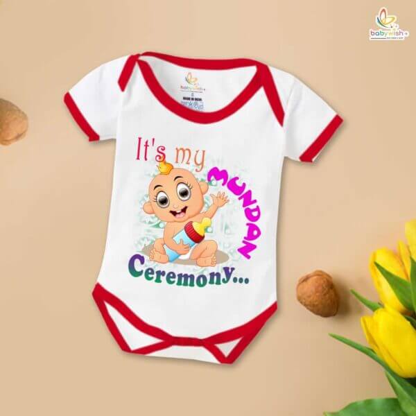 Newborn mundan ceremony clothes Bodysuit romper for Unisex Onesies Infant Half Sleeve |It's My Mundan Ceremony | - Image 5