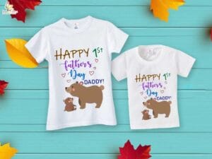 Fathers Day Special Combo White T-Shirts Sets for Father and KId Combo Pack of 2 | Happy 1st Father's Day Daddy Bear Print|