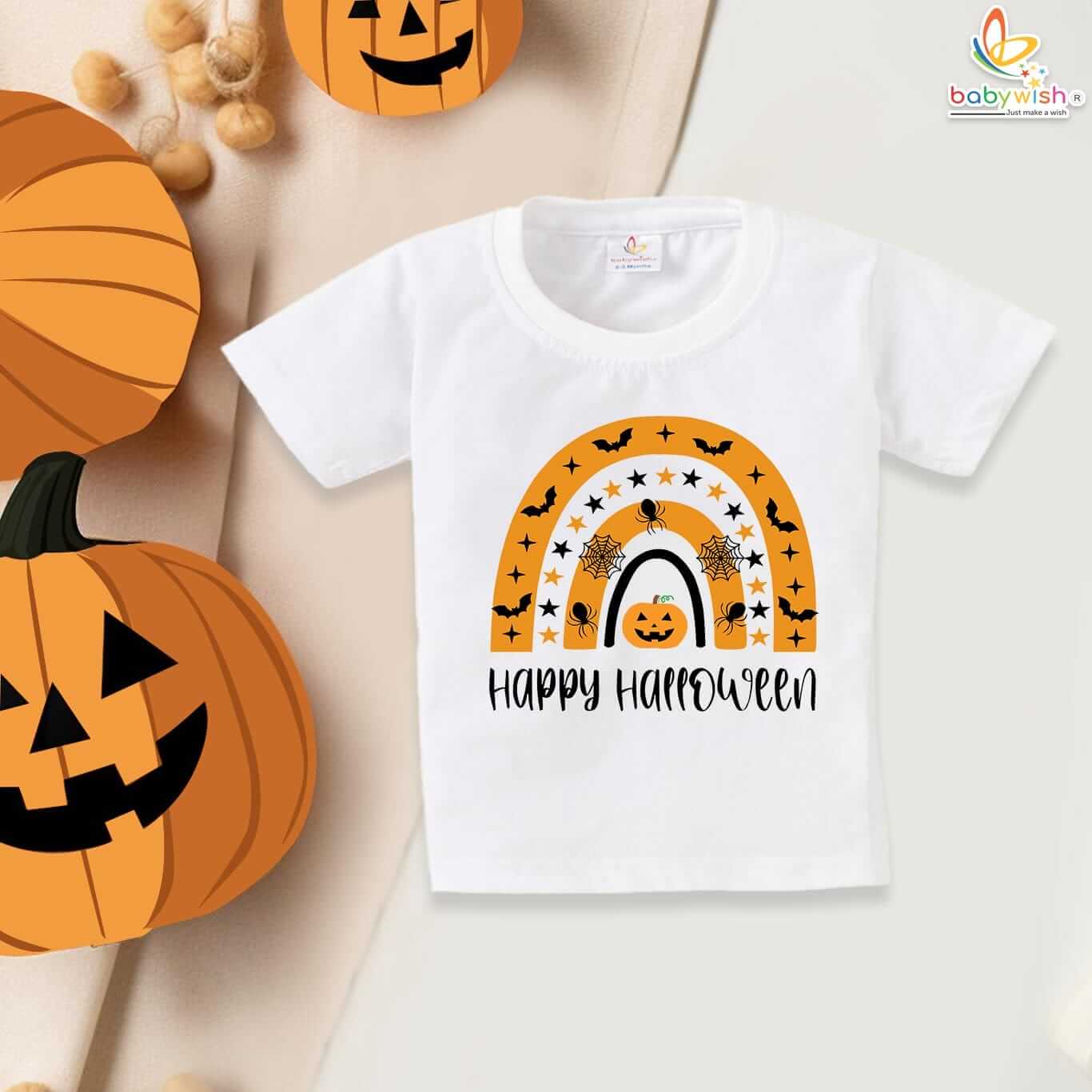 Happy Halloween Baby T-Shirt – Star Spiderweb and Pumpkin Print Halloween Shirt for Newborn Infant Toddler Boys and Girls – Babywish