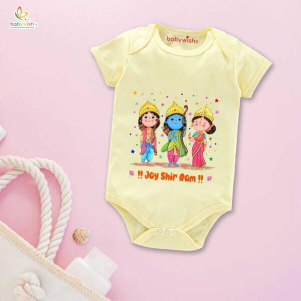 Baby First Ramnavmi Romper Onesies Clothes Baby Navratri festival Bodysuits Newborn Outfit Envelop Neck Half Sleeve Unisex Onesies"Happy Ram Navmi Festivals" - Image 4