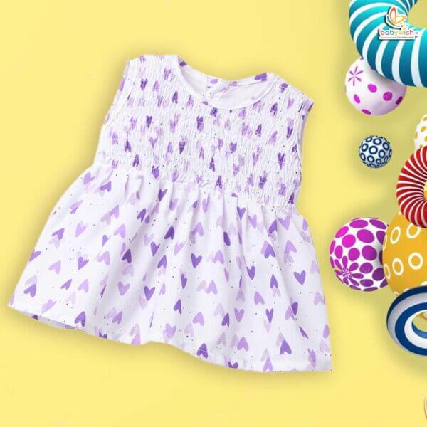 Babywish Baby Girl Cotton Frock Newborn Girl Knee Length Sleeveless Dress Heart Theme Printed - Image 5