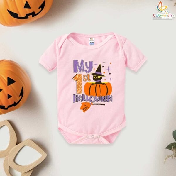 My First Halloween Baby Romper Bodysuit – Cute Bat and Pumpkin Print Halloween Outfit for Newborn Infant Baby Girl or Boy – Babywish - Image 3