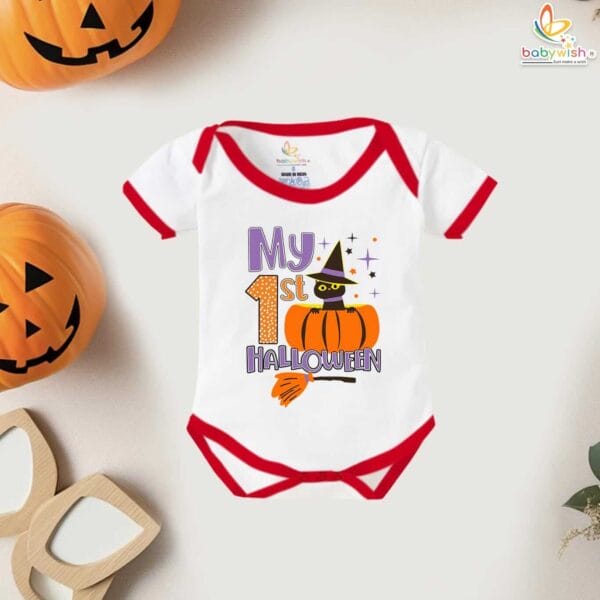 My First Halloween Baby Romper Bodysuit – Cute Bat and Pumpkin Print Halloween Outfit for Newborn Infant Baby Girl or Boy – Babywish - Image 4