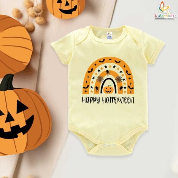 Happy Halloween Baby Romper Bodysuit – Star and Bat Print Halloween Outfit for Newborn Infant Baby Girl or Boy – Babywish - Image 4