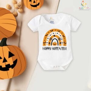 Happy Halloween Baby Romper Bodysuit – Star and Bat Print Halloween Outfit for Newborn Infant Baby Girl or Boy – Babywish