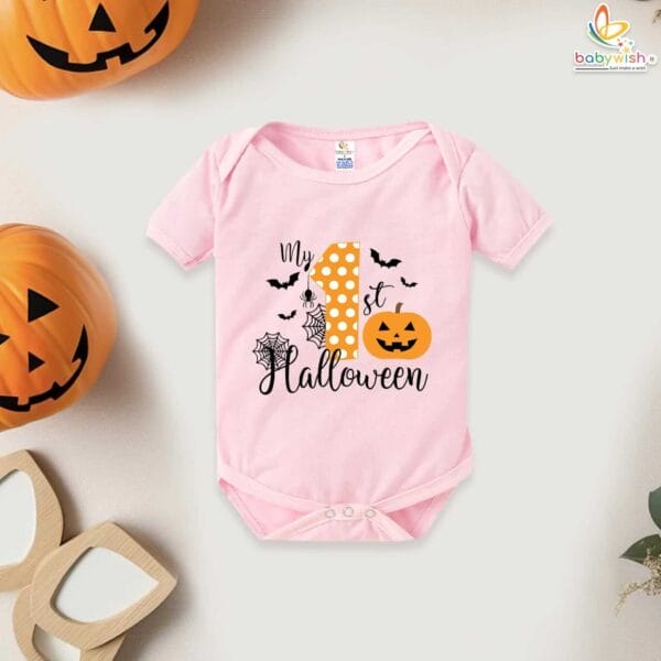 My First Halloween Baby Romper Bodysuit – Spiderweb and Pumpkin Print Halloween Outfit for Newborn Infant Baby Girl or Boy – Babywish - Image 4