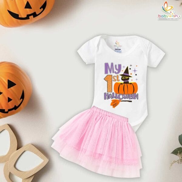 My First Halloween Baby Girl Romper – Newborn Tutu Skirt Bodysuit with Cute Bat and Pumpkin Print for Infant Girls 0-12 Months Halloween Outfit – Babywish - Image 4