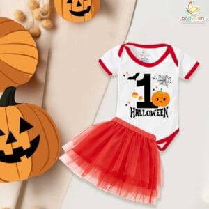 My First Halloween Baby Girl Romper – Newborn Tutu Skirt Bodysuit Halloween Outfit for Infant Girls 0-12 Months with Cute Print – Babywish