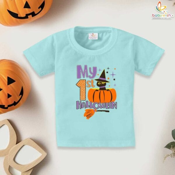 My First Halloween Baby T-Shirt – Cute Bat and Pumpkin Head Print Halloween Shirt for Newborn Infant Toddler Boys and Girls – Babywish