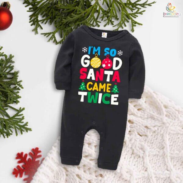Babywish Christmas Full Body Romper Clothes My First Merry Bodysuit I Am So Good Santa Came Twice - Image 2