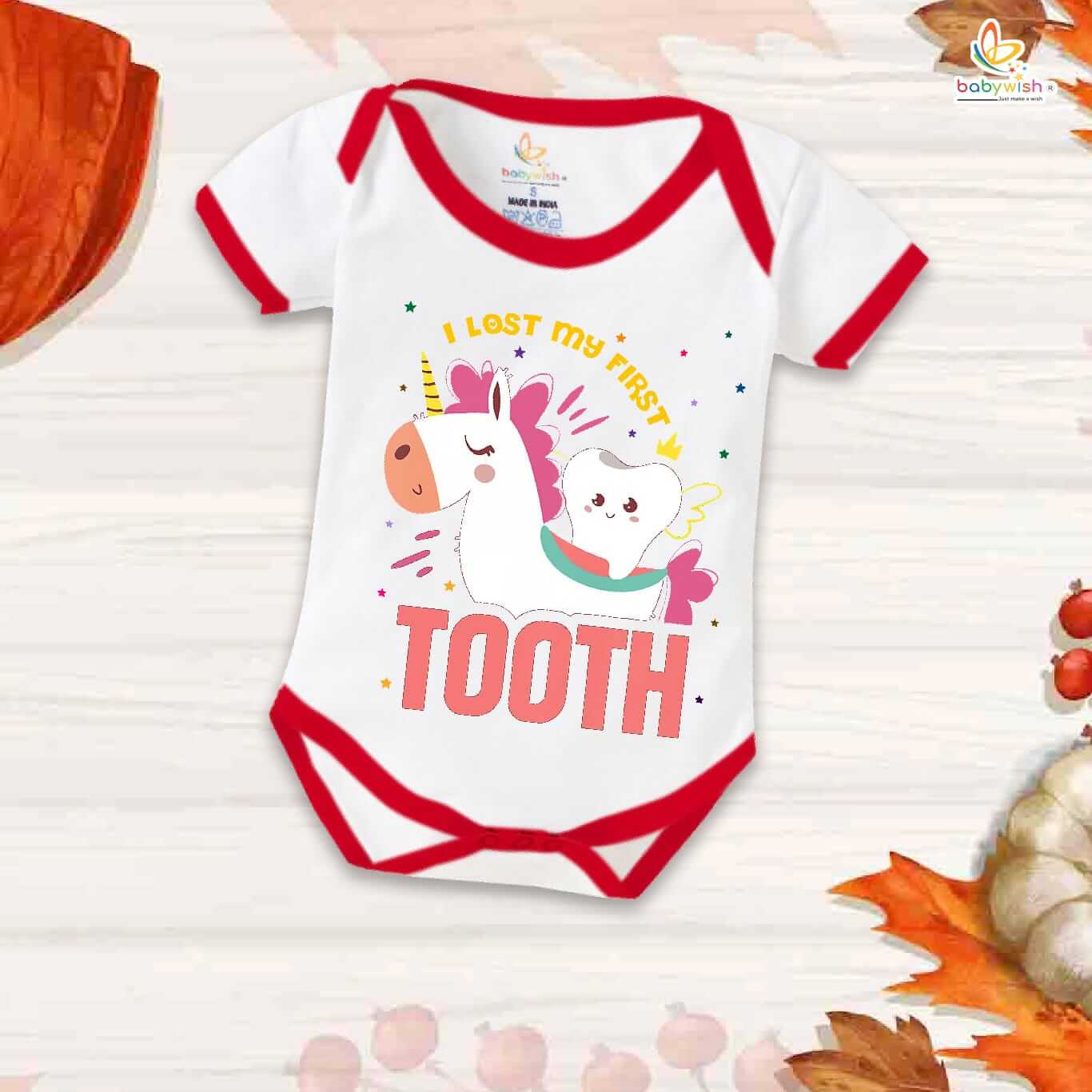 I Lost My First Tooth Baby Romper – Horse Print Milestone Bodysuit for Boys & Girls | Soft Cotton First Tooth Outfit – Babywish