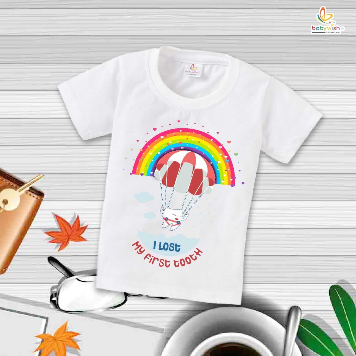 I Lost My First Tooth Rainbow Print Baby T-Shirt – My First Tooth Milestone T-Shirt for Newborn & Infant | Cute Tooth Loss Outfit – Babywish