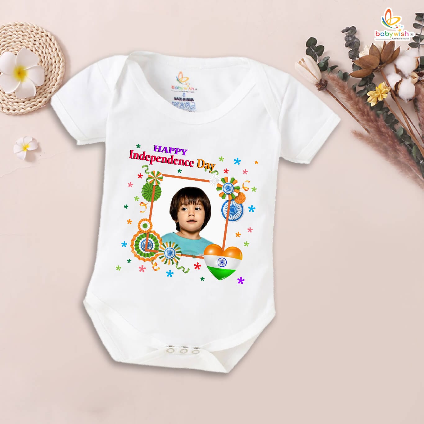 Independence Day Romper for Boys and Girls – 15th August Cotton Half Sleeve Onesie, Patriotic Party Topwear, Comfortable Kids Outfit, Celebrate Freedom, Happy Independence Day – Babywish