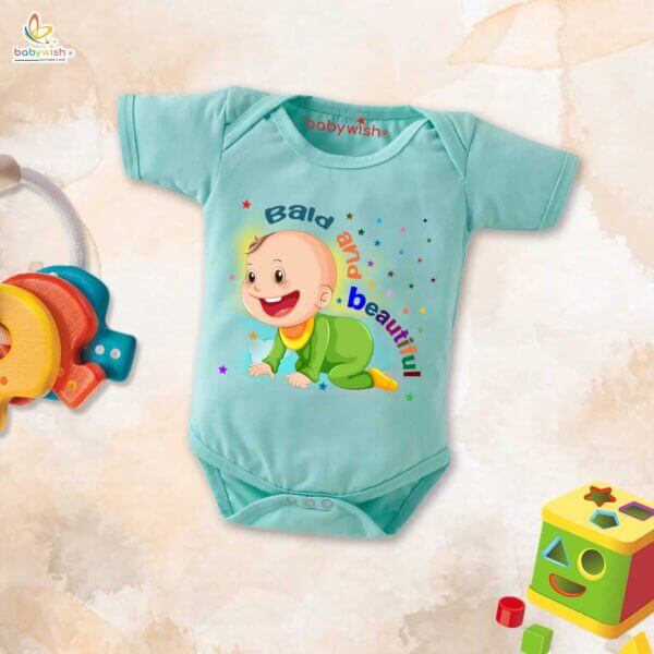 Newborn mundan ceremony clothes Bodysuit romper for Unisex Onesies Infant Half Sleeve | Bald And Beautiful | - Image 3