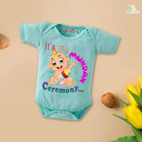 Newborn mundan ceremony clothes Bodysuit romper for Unisex Onesies Infant Half Sleeve |It's My Mundan Ceremony | - Image 2