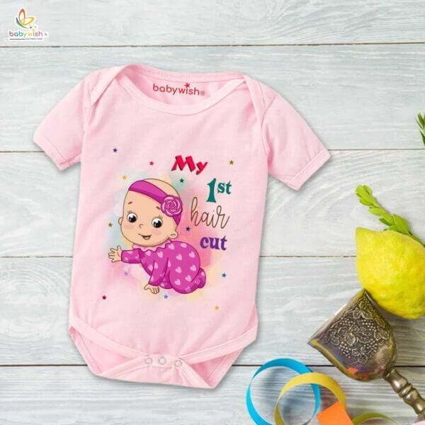 Newborn mundan ceremony clothes Bodysuit romper for Unisex Onesies Infant Half Sleeve | My 1st Hair Cut | - Image 3