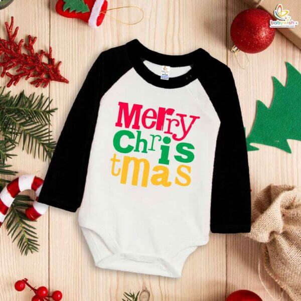 Babywish Christmas Romper Clothes My First Merry Bodysuit Romper Merry Christmas Print - Image 3