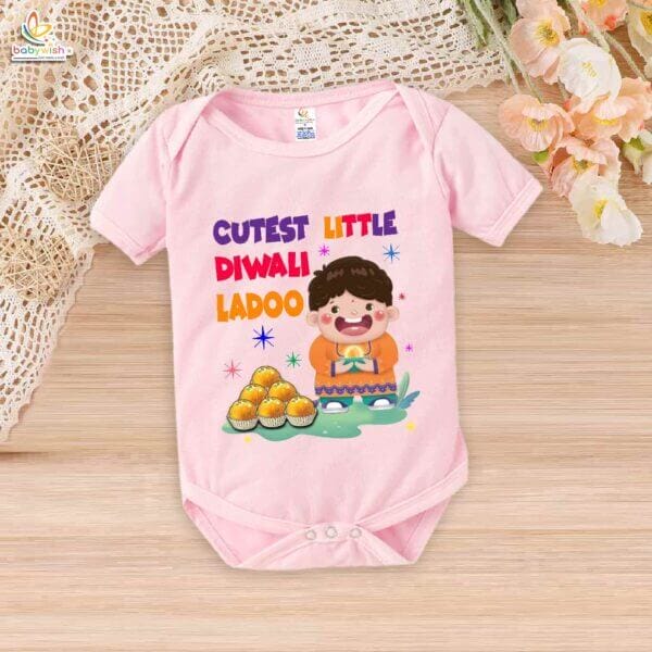 Babywish Baby Diwali Romper Bodysuit My First Diwali Cutest Little Diwali Ladoo - Image 3
