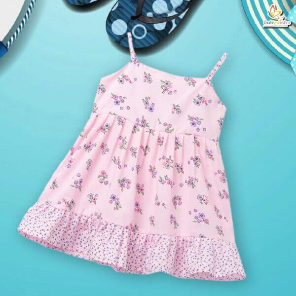 Babywish Baby Girl Cotton Frock Newborn Girl Knee Length Sleeveless Dress Floral Theme Printed - Image 4
