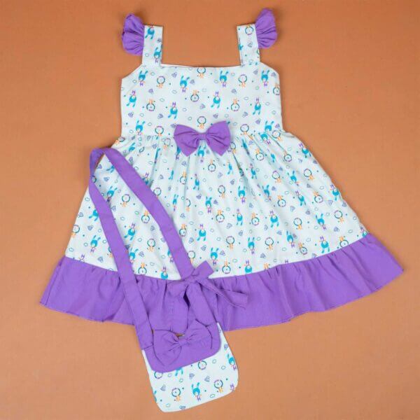 Baby Girl Cotton Frock Newborn Girl Knee Length Sleeveless Dress Bear Theme Printed - Image 3