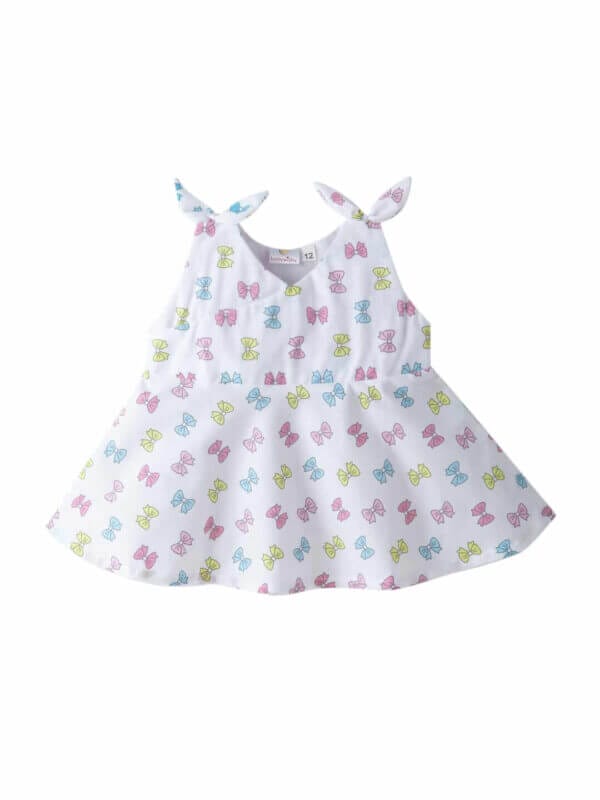 Baby Girl Cotton Frock Newborn Girl Knee Length Dress Bow Strip Print - Image 4