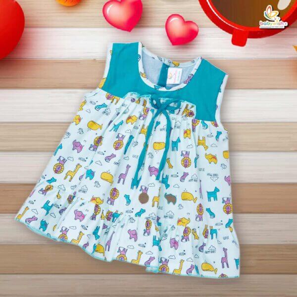 Babywish Baby Girl Cotton Frock Newborn Girl Knee Length Sleeveless Dress Jungle Theme Printed - Image 5
