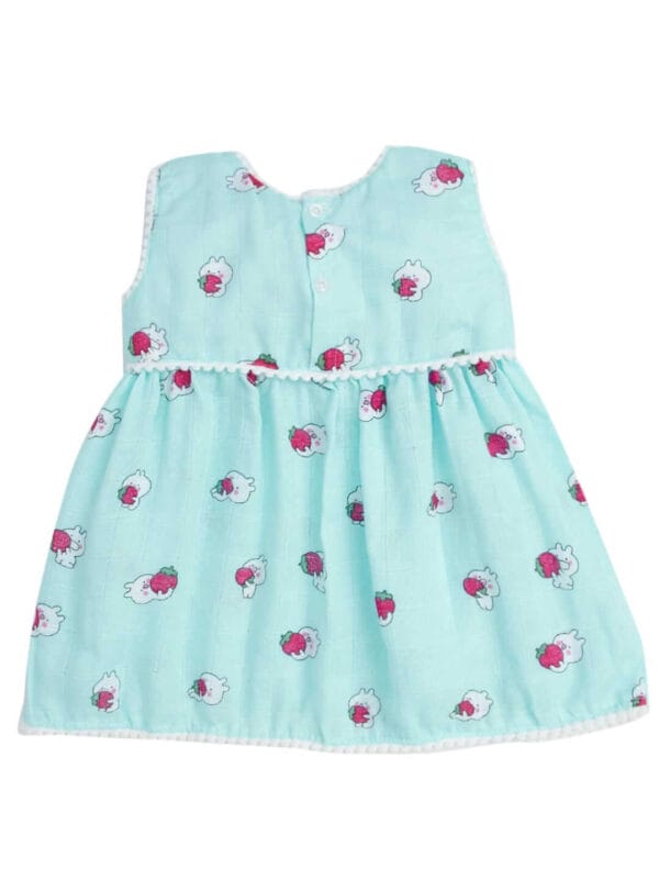 Babywish Baby Girl Organic Muslin Frock Newborn Girl Knee Length Dress Multi Theme Printed Teddy Print Blue - Image 2