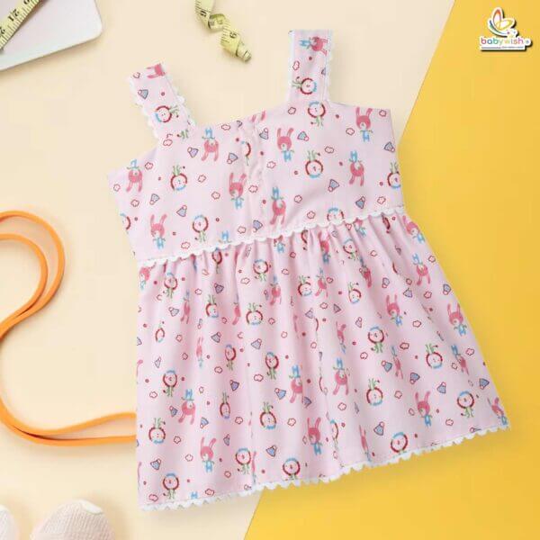 Babywish Baby Girl Cotton Frock Newborn Girl Knee Length Sleeveless Dress Rabbit Theme Printed - Image 9