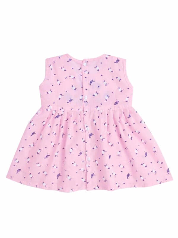 Baby Girl Cotton Frock Newborn Girl Knee Length Sleeveless Dress White Lotus Theme Printed - Image 3