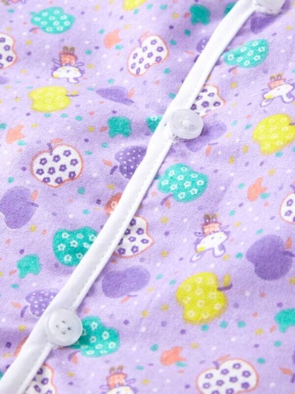kids top bottom baby Jhabla Set Full Sleeve Pure Flannel kids tshirt Jhabla pajama set - Purple Flannel Fruits Print - Image 4