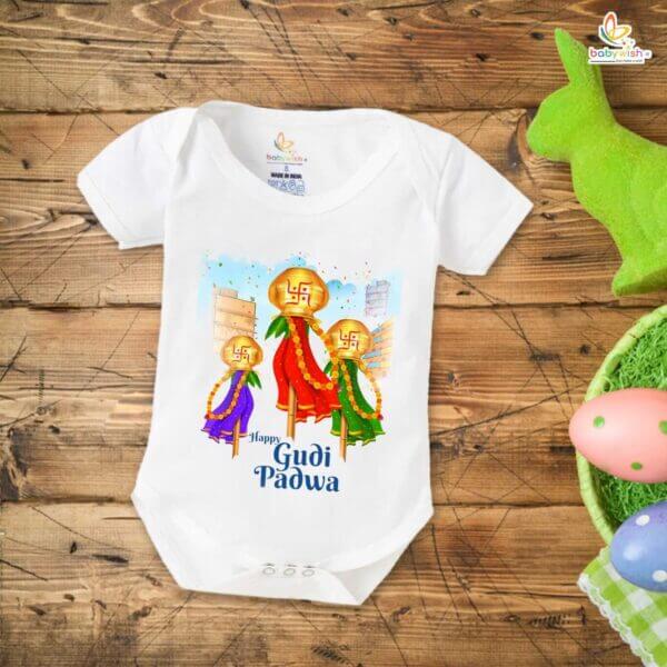 Baby First Gudi Padwa Romper Clothes Baby gudi padwa festival Bodysuits Newborn Outfit Envelop Neck Half Sleeve Unisex Onesies "Celebrating Gudi Padwa" - Image 5