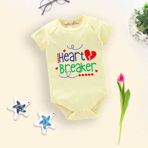 Baby First Valentine Day Romper Clothes Baby valentine Bodysuits Newborn Outfit Envelop Neck Half Sleeve Unisex Onesies"Heart Breaker Print" - Image 3