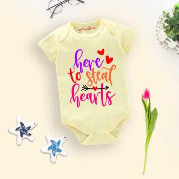 Baby First Valentine Day Romper Clothes Baby valentine Bodysuits Newborn Outfit Envelop Neck Half Sleeve Unisex Onesies"Here to Steal Heart" - Image 3