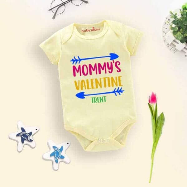 Baby First Valentine Day Romper Clothes Baby valentine Bodysuits Newborn Outfit Envelop Neck Half Sleeve Unisex Onesies"Mummy's Valentine Trent" - Image 3