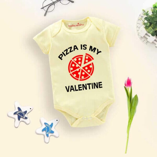 Baby First Valentine Day Romper Clothes Baby valentine Bodysuits Newborn Outfit Envelop Neck Half Sleeve Unisex Onesies"Pizza is my Valentine Day" - Image 3