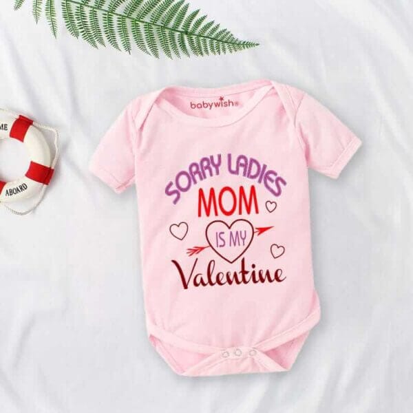 Baby First Valentine Day Romper Clothes Baby valentine Bodysuits Newborn Outfit Envelop Neck Half Sleeve Unisex Onesies"Sorry Ladies Mom is my Valentine" - Image 3