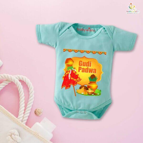 Baby First Gudi Padwa Romper Clothes Baby gudi padwa festival Bodysuits Newborn Outfit Envelop Neck Half Sleeve Unisex Onesies "Worship on Gudi Padwa Festival" - Image 5
