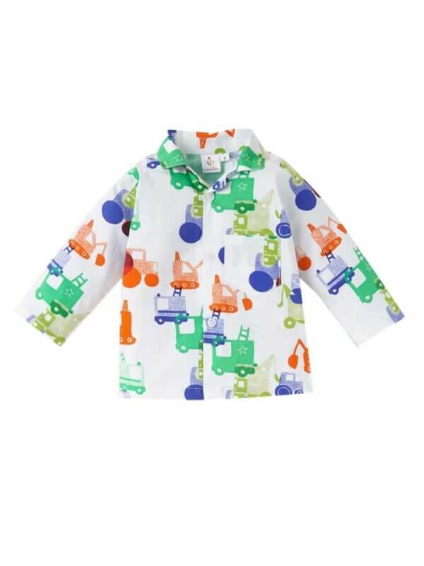 Kids Sleepsuit for Baby Boy’s and Girl’s Topwear and Pajamas Set Long Sleeve Sleepwear Baby Clothing Sets - White Construction Print - Image 2