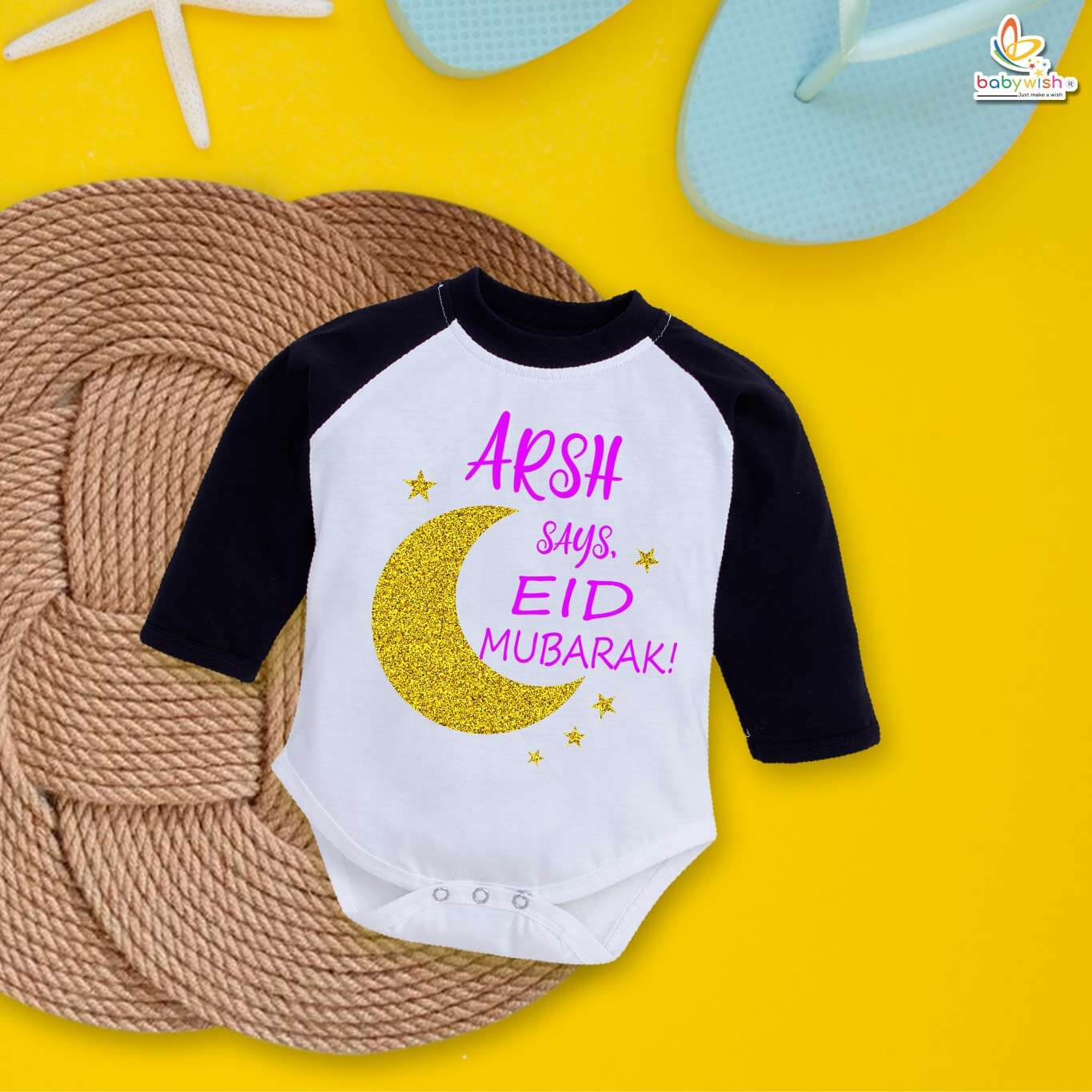 My First Eid Mubarak Full Sleeve Romper – Cute Baby Bodysuit for Newborn Boys & Girls | Islamic Festival Outfit 2025 – Babywish